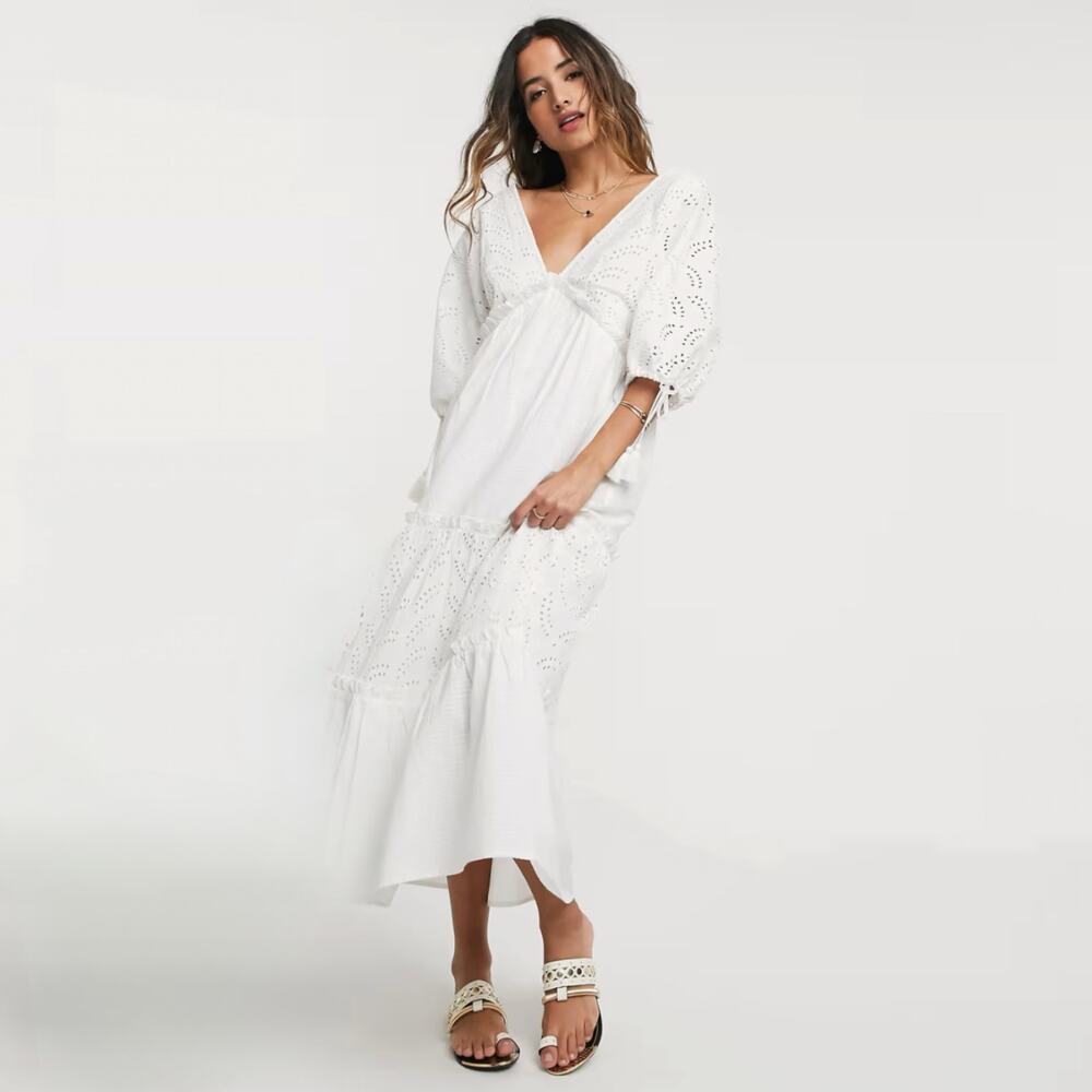 Asos Broderie Tiered Maxi Dress Sz 2 